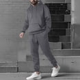thumbnail image 2 of Men's Solid Color Lambskin Hooded Sweatshirt Suit Casual Sports Plus Velvet Warm Long Sleeved Sweatshirt Suit, 2 of 5