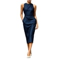 thumbnail image 2 of NTACZA Womens Dresses Summer Wedding Guest Dresses Sleeveless Midi Round Neck Bodycon Casual Blue XL, 2 of 5
