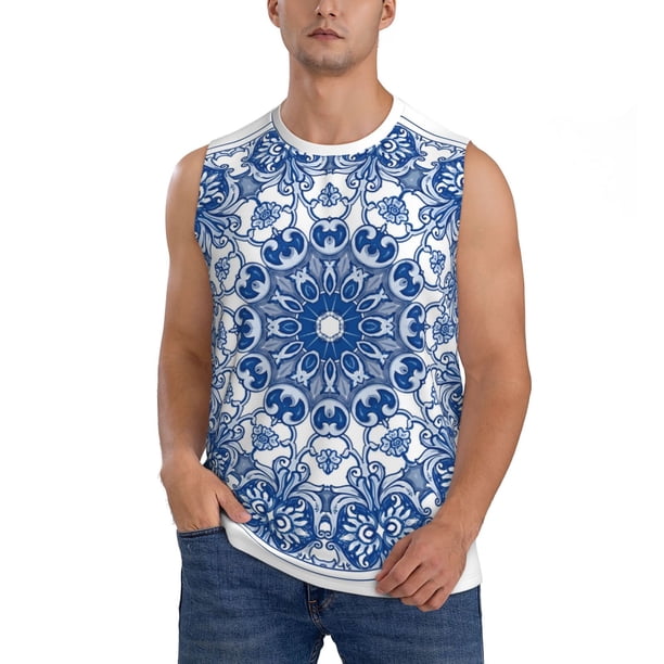 Balery Blue Watercolor Camisetas sin mangas para hombre, absorbe la humedad y protege contra el mal olor.-Medium