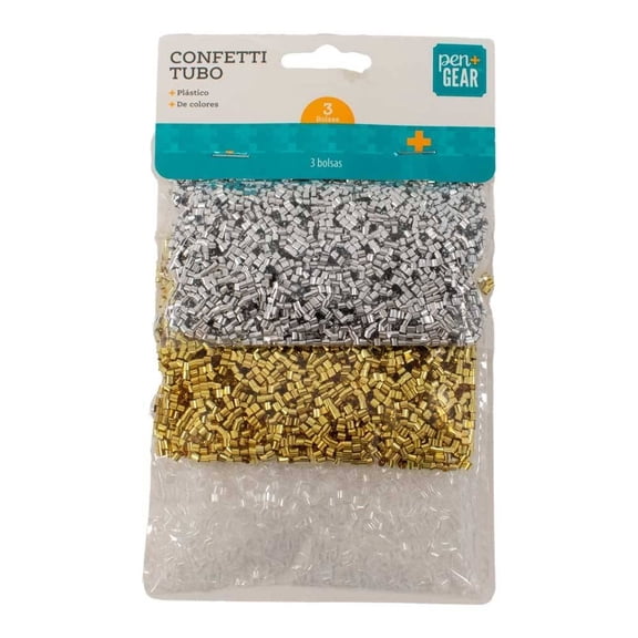 Confetti Pen + Gear de Plástico Metálico 3 Bolsas Varios Colores