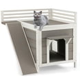 thumbnail image 5 of Spaco Outdoor Wooden Feral Cat House with Balcony and Slide, for Outdoor/Indoor Cats, Warm Feral Cat Shelte, Cat Furniture, Gray, 5 of 11