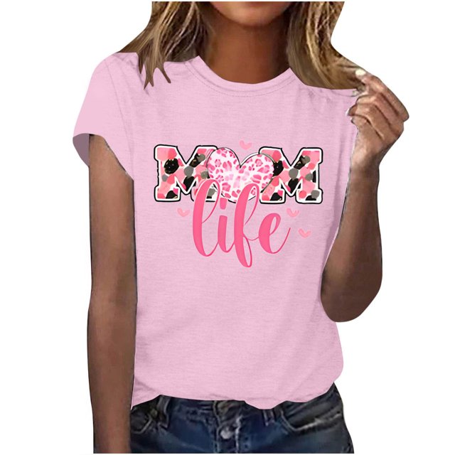 Meichang T-Shirts Maman pour Femmes Drôles comme une Maman T-Shirts Graphiques Manches Courtes Col Rond Blouses Coupe Ample Décontractée Été Hauts Rose L