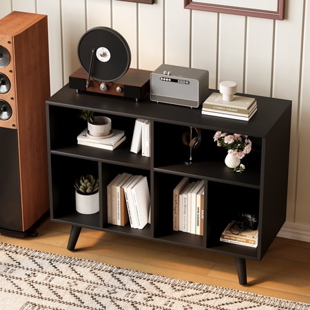 Accreate Wood Record Player Stand with Vinyl Record Storage - 39.5in Record Holder Player Cabinet for Living Room - Turntable Stand with Record Storage