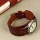 thumbnail image 3 of Reloj de piel de vaca auténtica, estilo vintage, romano, estilo informal, de cuarzo, creativo, para mujer (café claro)., 3 of 7