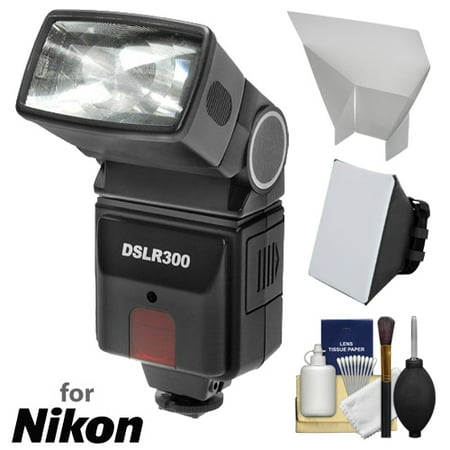 Precision Camera Flash - Precision Design DSLR300 High Power Auto Flash with Softbox + Bounce Diffuser Kit for Nikon D3200, D3300, D5300, D5500, D7100, D7200 DSLR Cameras