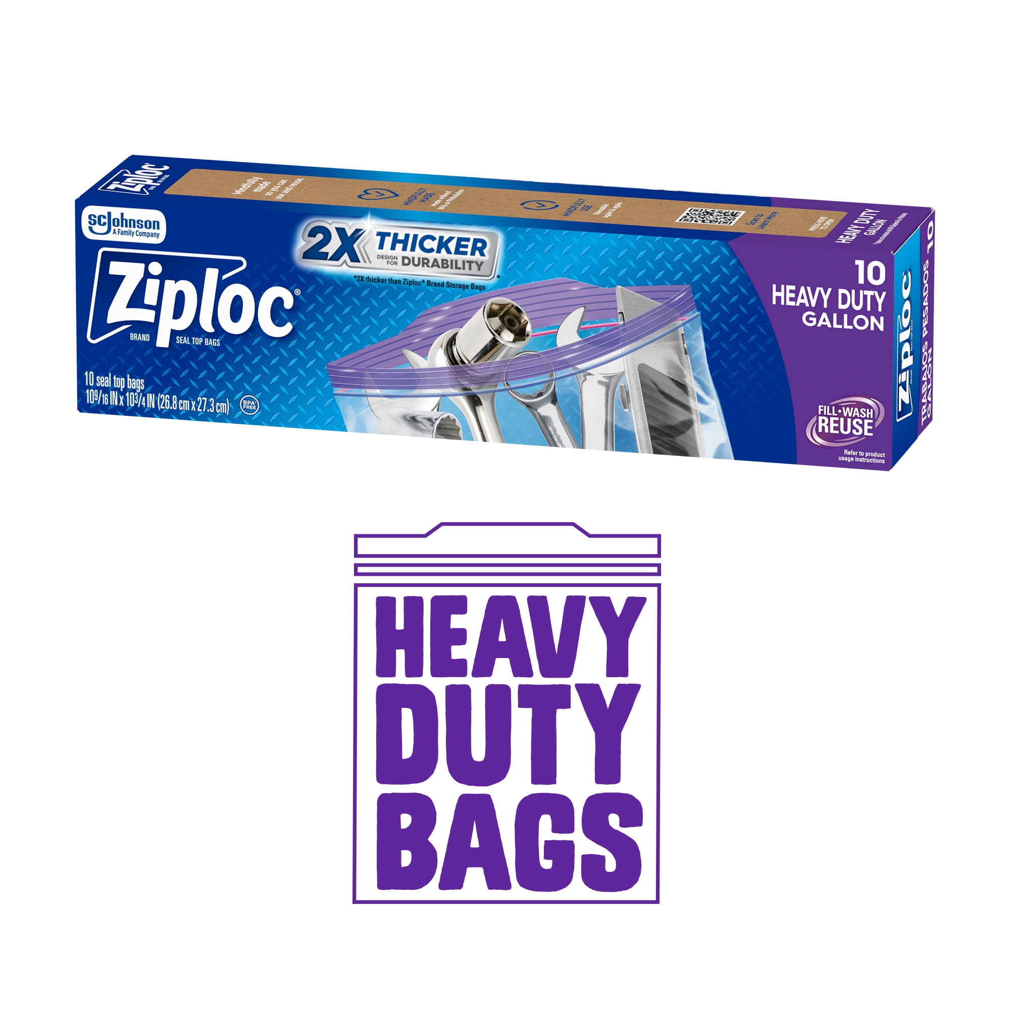 (12 pack) Ziploc® Brand Heavy Duty Gallon Storage Bags, Seal Top Closure, 10 Ct