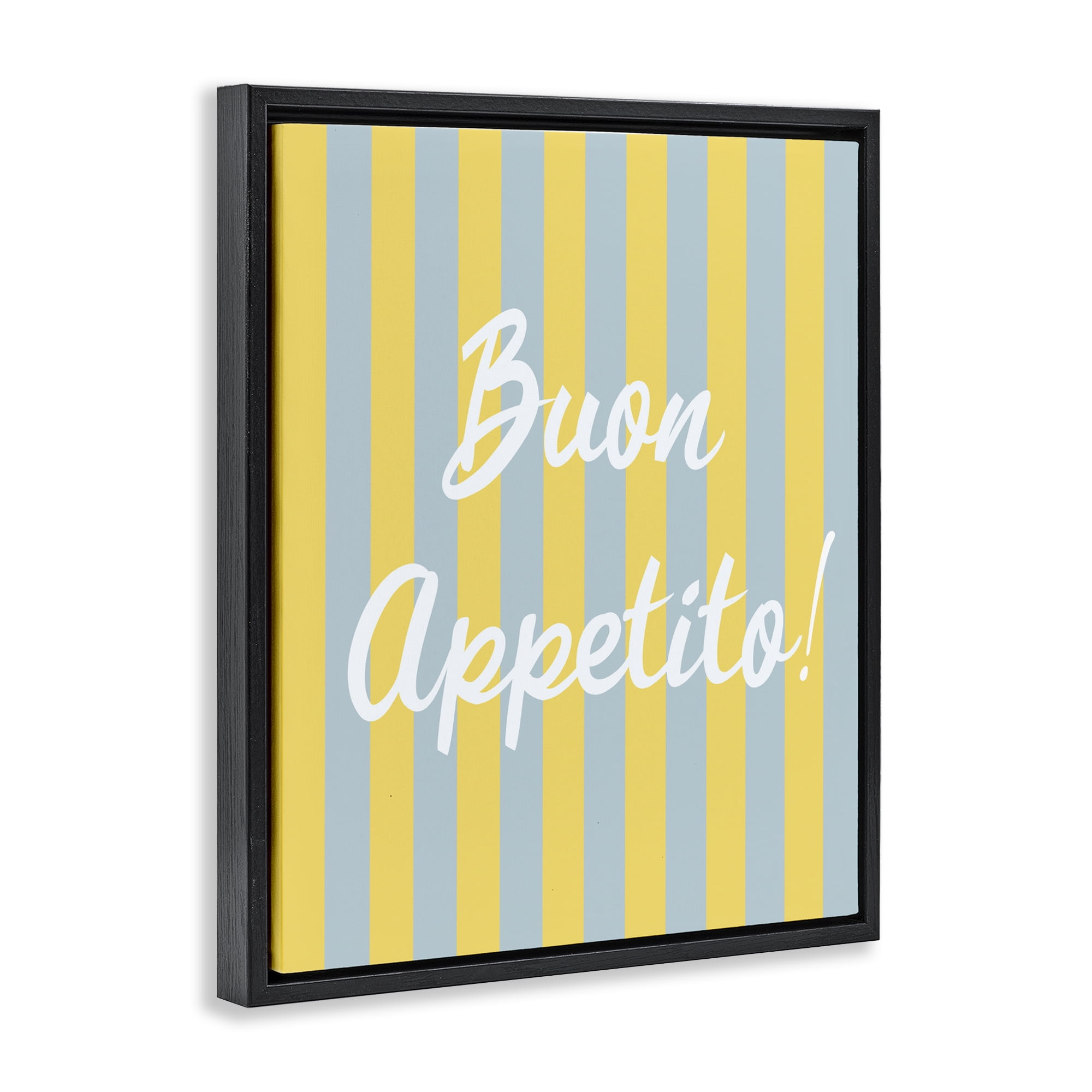 Stupell Industries Buon Appetito Blue Yellow Stripes Black Framed Floater Canvas Wall Art, design by SD Graphics Studio