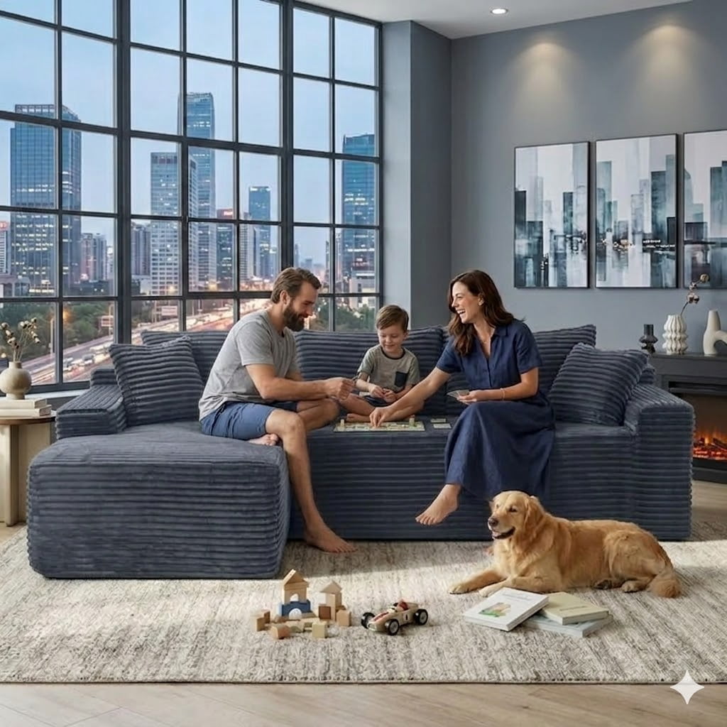 Howcool Boneless Cloud Sectional Couches for Living Room, Comfy Fluffy L Shaped Memory Foam Deep Seat Boneless Couch, 95" Modular Sectional Sofa with Left Facing Chaise,Grey