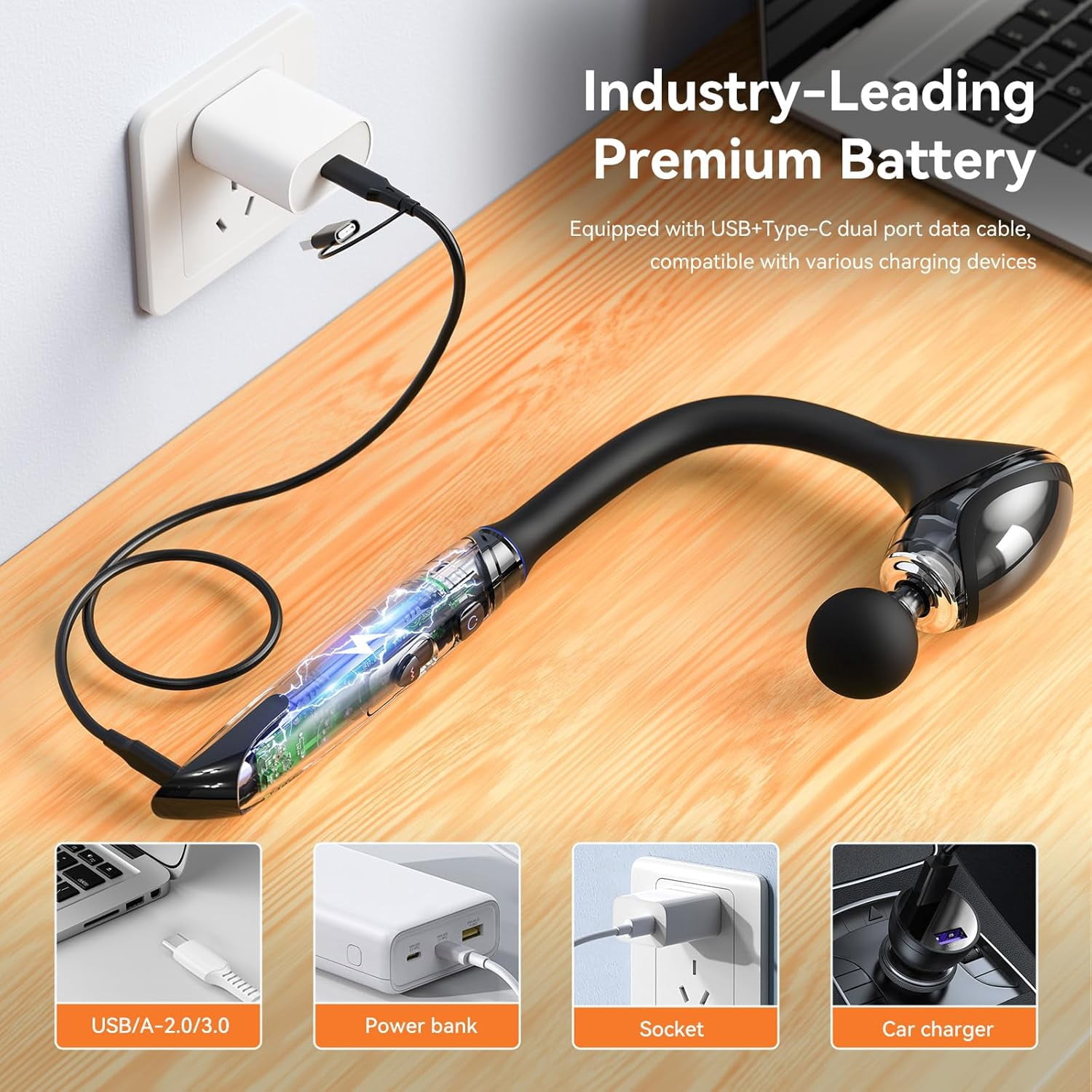 Massage Gun Deep Tissue Percussion Massager with 4 Heads, Quiet Brushless Motor & Ergonomic Design for Muscle Relief