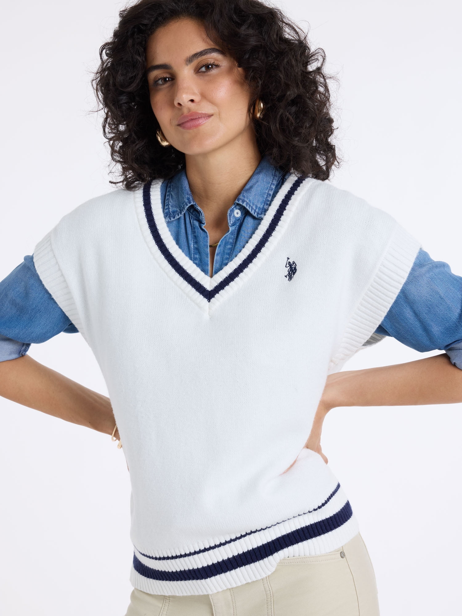 U.S. Polo Assn. Women's Tipped Drop Shoulder Sweater Vest, XS-XL