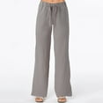 thumbnail image 2 of KDFJPTH Women Pants Trendy Pocket Wide Loose Solid Linen Leg Bage Linen Petite Trousers, 2 of 7