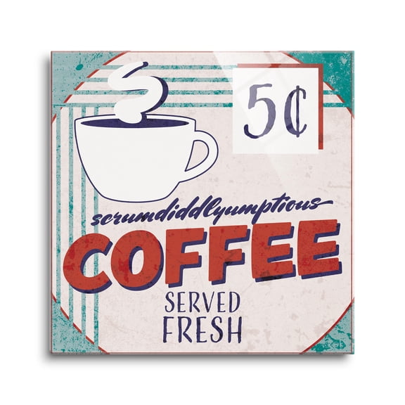 Coffee Served Fresh White Coffee Cup 24 x 24 Glass Wall Hanging Sign