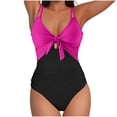 thumbnail image 2 of Atogsazn One Piece Swimsuit for Women Summer Tummy Control Bathing Suit High Waisted Cut Out Tie Front Swimwear Hot Pink M Fashion, 2 of 9