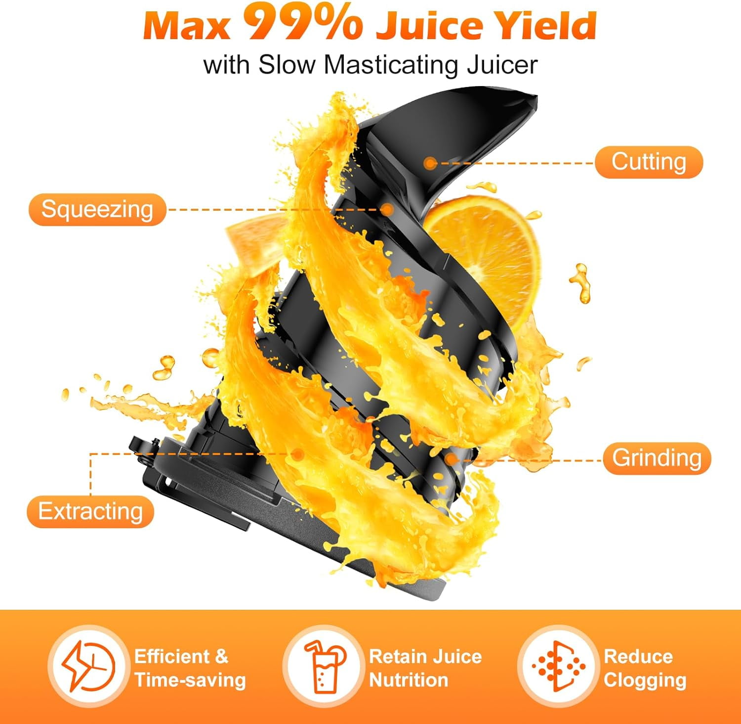 Juicer Machines with 5.8" Large Feed Chute, Cold Press Juicer for Whole Vegetables and Fruits 400W, Slow Masticating juicer Easy to Clean Juice Extractor Machine High Juice Yield
