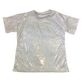 thumbnail image 2 of CUZIBR Holiday Tops For Child Sparkling Sequins Dance Shirt Crewneck Short Sleeve Top Loose Fit Stylish Performance Stage Streetwear Spring Fall Clothing,Silver,16-17 Years, 2 of 4