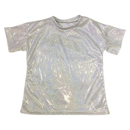 WOYY Boys Metallic Dance Shirt Reflective Glitter Short Sleeve T-Shirt Sizes 3-18
