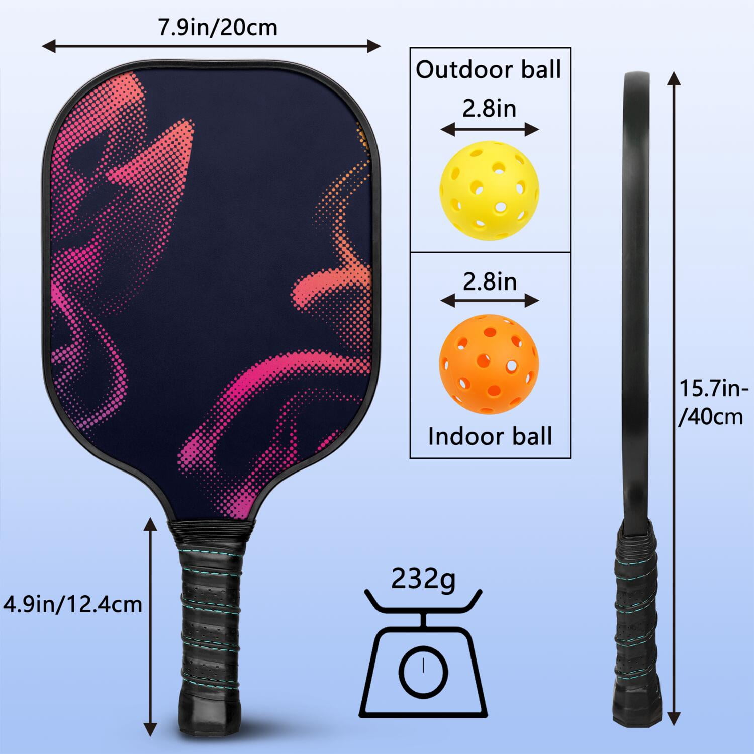 Pickleball Paddles Set Of 2, Fiberglass Surface, Fluid Smoke Aurora Art Style, 4 Balls & Bag