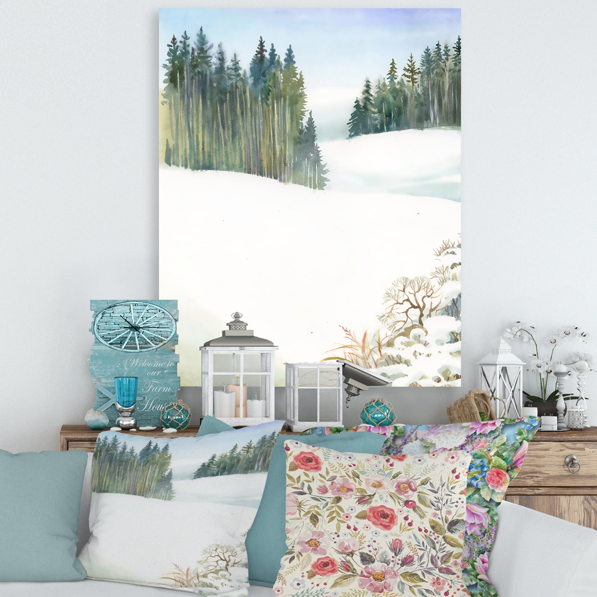 Designart ' Pine Forest In Snowy Winter Mountains ' Traditional Canvas Wall Art Print