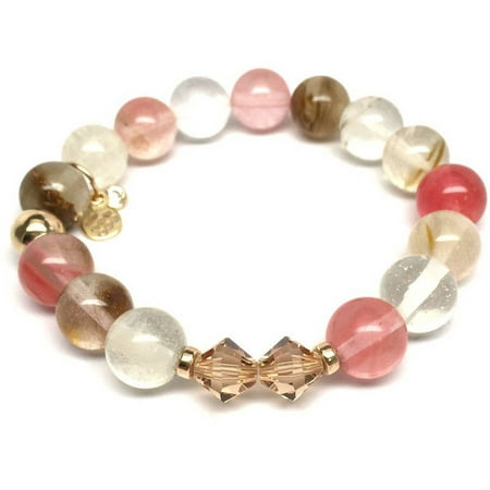 Julieta Jewelry Cherry Pink Quartz Swarovski Crystal Paris 14kt Gold over Sterling Silver Stretch Bracelet