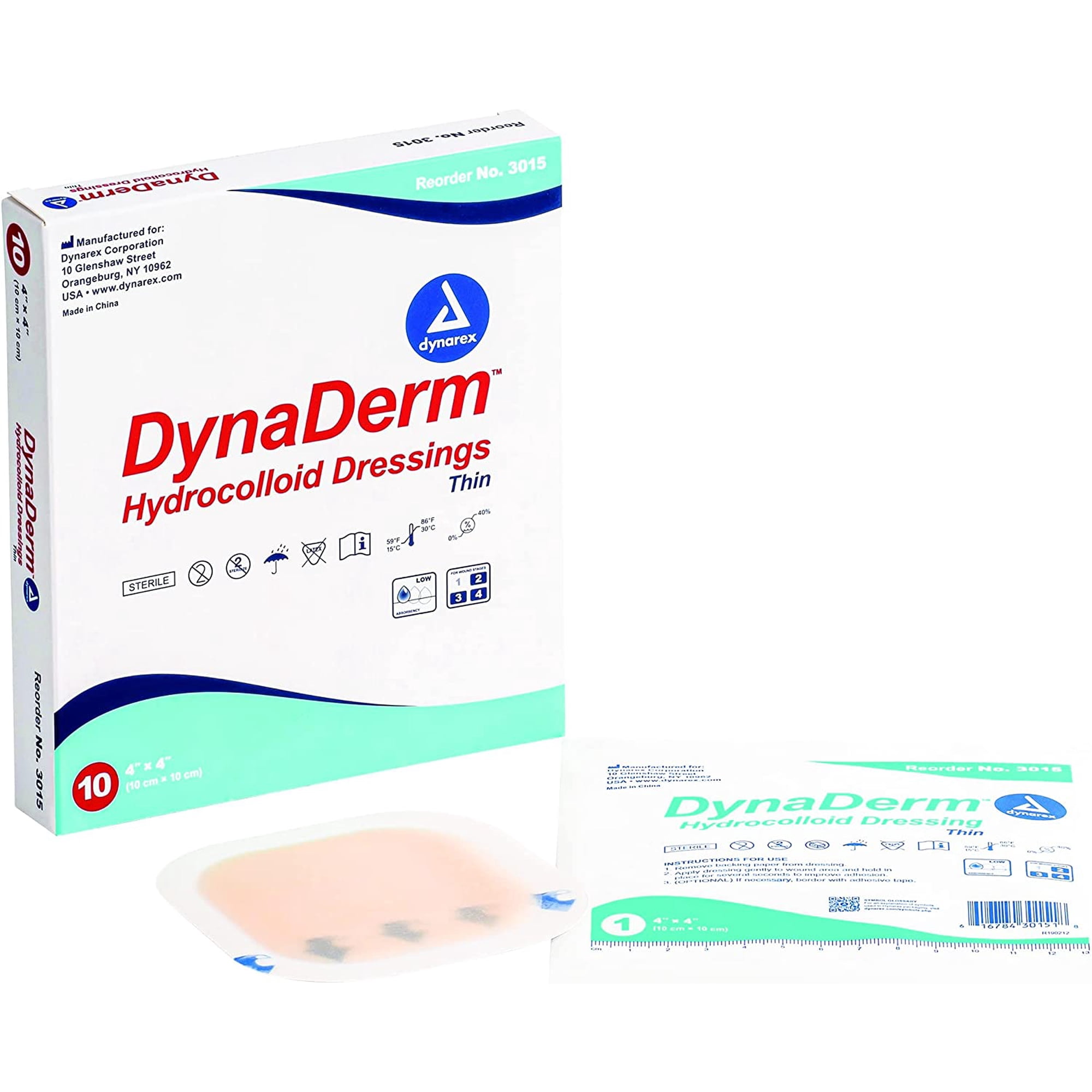 Dynarex DynaDerm Hydrocolloid Dressing 4" x 4" Sterile 10 Count