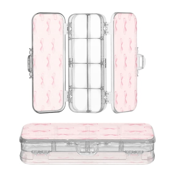 Plastic Pencil Box Large Capacity Pencil Boxes Clear Boxes with Snap-Tight Lid Stylish Office Supplies Storage Organizer Box Pink Bow Pattern