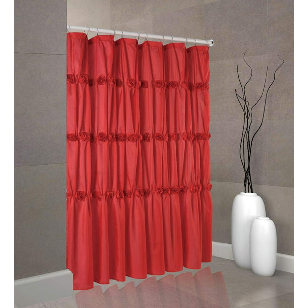 Rose Garden Toile Bathroom Shower, Toile Shower Curtain Red