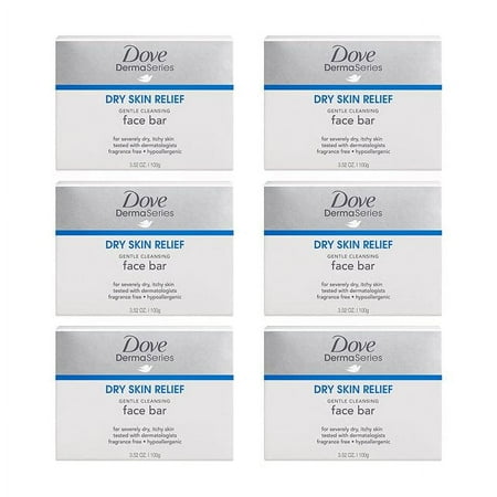 Dove Dermaseries Fragrance-Free Facial Cleansing Bar, For Dry Skin, 3.52 Oz, 6 Bar