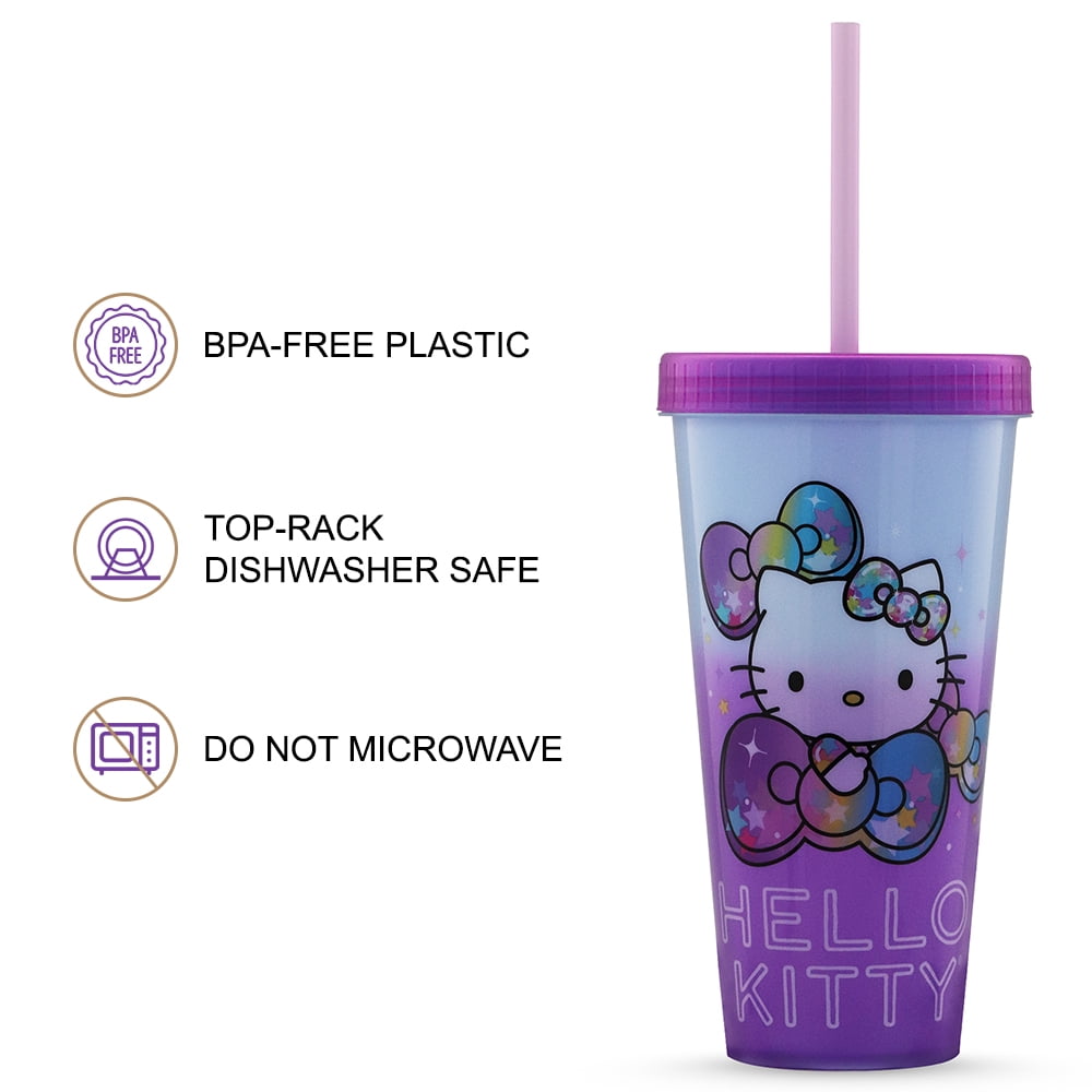 Silver Buffalo Sanrio Hello Kitty Starshine Color-Changing Plastic Tumbler  | Holds 24 Ounces
