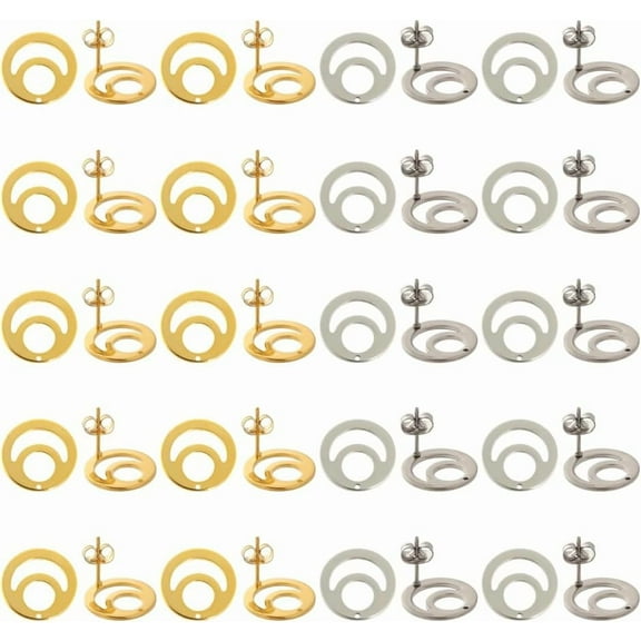 1 Box 80Pcs Stud Earring Findings with Loop Ear Nuts 40Pcs Real 24K Gold Plated Stainless Steel Stud Earring Blanks 40Pcs Earring Backs Round Earrings Studs Findings for Jewelry Making Kit