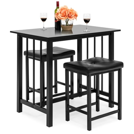 Counter Table With Stools Best Choice Products Marble Veneer Kitchen Table Dining Set with 2 Counter Stools, Black ()
