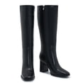 thumbnail image 2 of Botas Aizhenzm de cuero negro con tacón grueso hasta la rodilla para mujer, 2 of 5