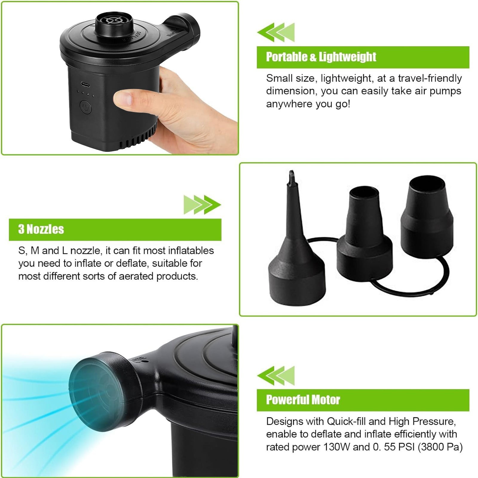Pump Nozzles Quick Fill Air Chair Electric Air Pump Portable Quick