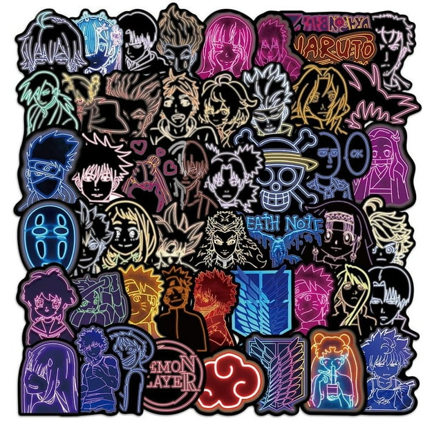 Paquete de pegatinas de vinilo impermeables de anime de neón, 50 unidades