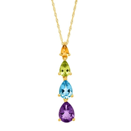 - 2 3/8 ct Natural Multi-Stone Journey Drop Pendant Necklace in 10kt Gold