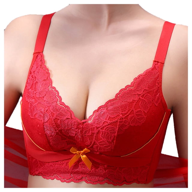 Bigersell Front Button Bra Summer Womens Seamless Bra Molded Bra Style R1516 V-Neck Pullover Bras Hook and Eye Bra Closure Women's Plus Size Support Bras Red L