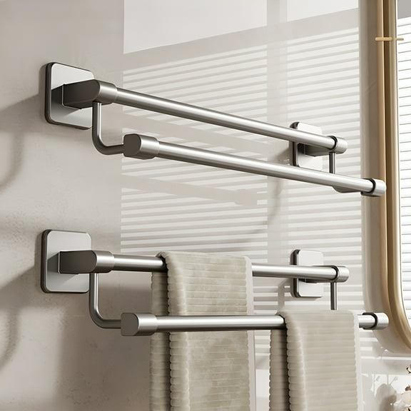 LAMIRO Punch-Free Bathroom Towel Rack,Space-Saving Aluminum Towel Holder,Wall Mounted Double Pole Bathroom Storage Rack,Towel Organizer for Bathroom