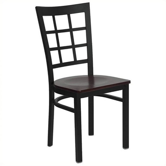 Bowery Hill Black Window Back Dining Chair in Mahogany