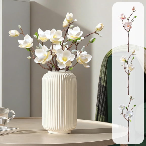 YYV Gifts 20 inch Artificial Magnolia Stems Faux Magnolia Branches Fake Flowers Greenery for Vases Wedding Centerpieces Arrangements Party Home Décor