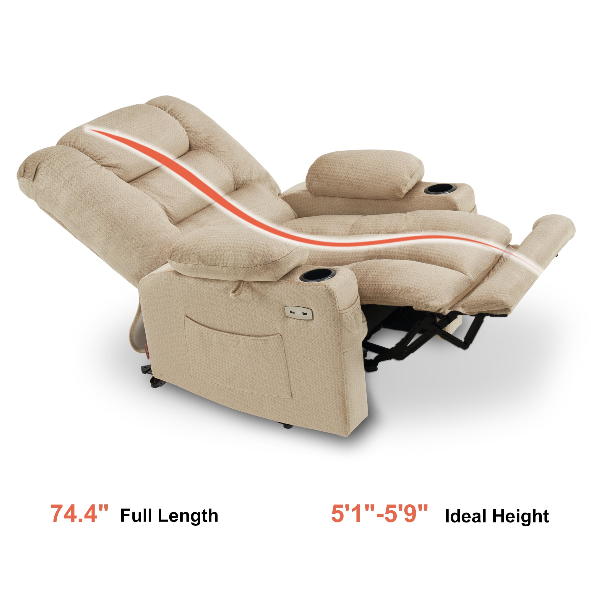 MCombo Electric Power Recliner Chair with Heat and Massage, USB Ports, Cup Holders, Reclining Chair for Living Room 670 (Beige)