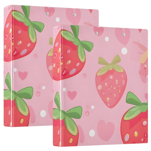 Cute Strawberry 3 Ring Binders 1.5 inch Hardcover File Folders with Interior Pockets A4 Size Organizer for School Office Hospital