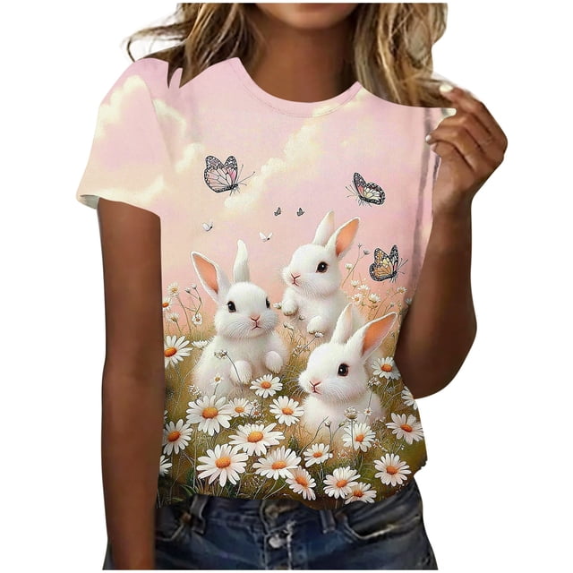 Camiseta de Manga Corta de las Mujeres con Cuello Redondo, Poliéster Suave para el Uso Diario de Primavera, Camiseta de Vacaciones de Moda