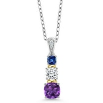 Gem Stone King 925 Silver and 10K Yellow Gold Amethyst White Moissanite Blue Created Sapphire and White Diamond Pendant Necklace for Women (0.99 Cttw, with 18 inch Chain)