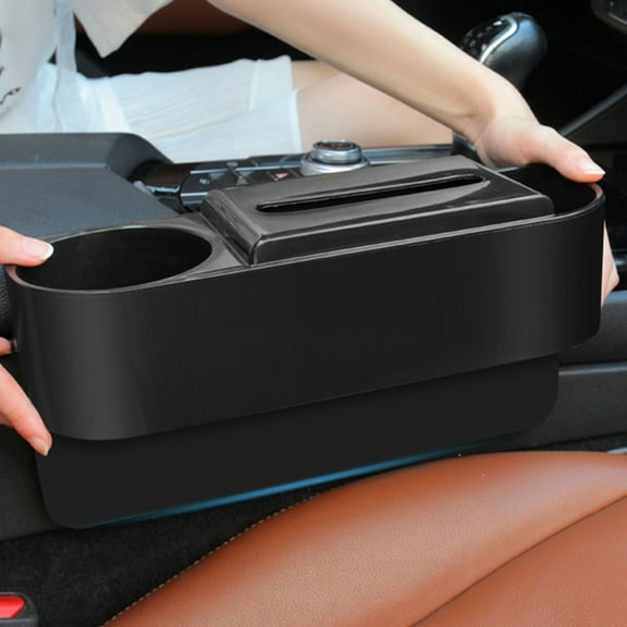 KALLORY Multifunctional Black Car Gap Filler with Cup Holder and Storage Box for Car Interiors