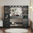 thumbnail image 5 of UGTOO 58.3" Large Vanity Desk with LED Lights, Black Makeup Dressing Table with Adjustable Brightness, Modern Bedroom Vanity with Mirror & Storage, 5 of 19