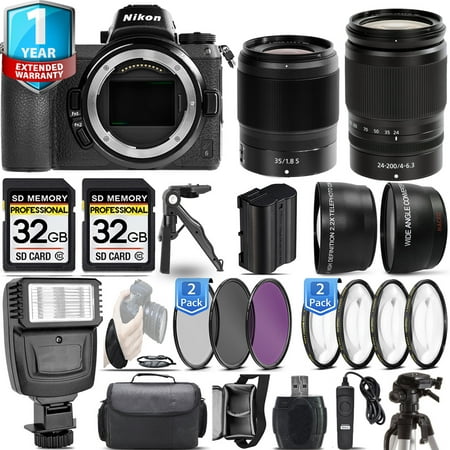 Image of Nikon Z6 Mirrorless Camera with 24-200mm f/4-6.3 VR Lens + 35mm f/1.8 S Lens + Flash + 64GB Kit