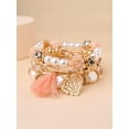 thumbnail image 2 of EOEMY 4Pcs Pink Tassel & Leaf Charm Beaded Bracelet Women Bracelet Stackable Bracelet-Default, 2 of 5
