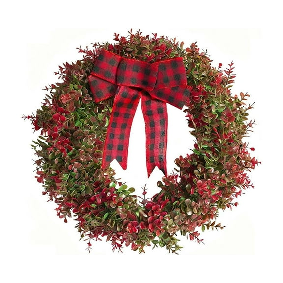Artificial Eucalyptus Wreath for Front Door 15" Green Leaf Wreath for Window Home Porch Farmhouse Patio and Garden Indoor Outdoor Decor with Bow for Spring Summer Fall Winter