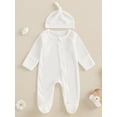 thumbnail image 5 of Suealasg Newborn Baby Fall Footed Romper Solid Color Waffle Long Sleeve Crew Neck Zipper Jumpsuit with Hat, 5 of 9