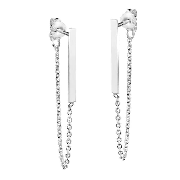 Modern  Bar on a Chain Sterling Silver Post Drop Earrings