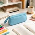 thumbnail image 4 of Lksixu Large Capacity Pencil Case, Solid Color Canvas Pencil Pouch with Zipper & Handle, Simple Stationery Organizer Lightweight & Spacious Pencil Bag, Portable Travel Cosmetic Makeup Bag, 4 of 6
